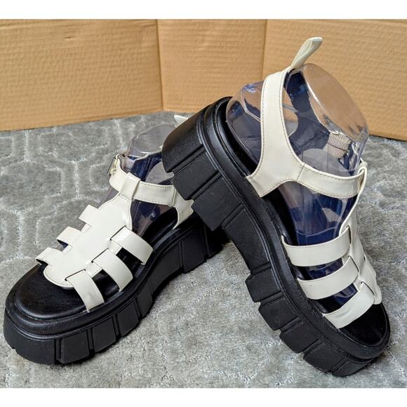 Forever 21 White Chunky Platform Sandals WOMENS 8 patent leather caged lug sole - Picture 5 of 13